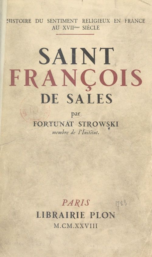 ebook cover of Saint François de Sales, by Fortunat Strowski