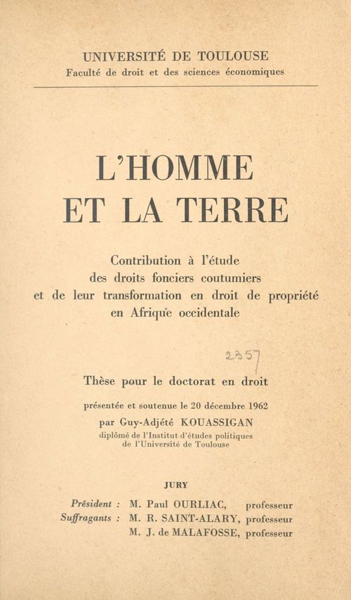 Couverture ebook de L'homme et la terre, de Guy-Adjete Kouassigan
