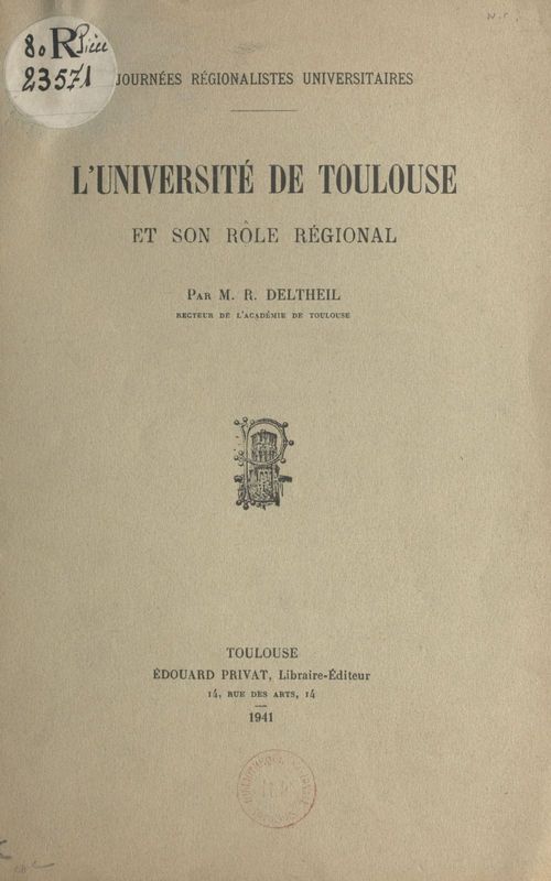 Couverture ebook de L'Université de Toulouse et son rôle régional, de Robert Deltheil
