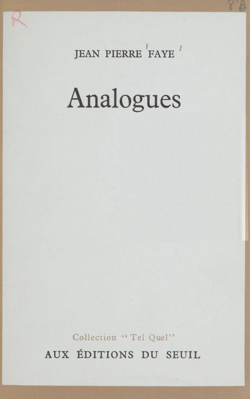 ebook cover of Analogues, by Jean-Pierre Faye