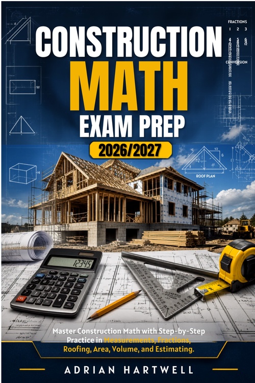 ebook cover of CONSTRUCTION MATH  EXAM PREP 2026/2027, by Adrian Hartwell