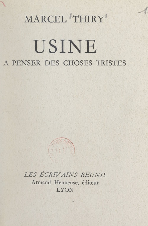 ebook cover of Usine à penser des choses tristes, by Marcel Thiry