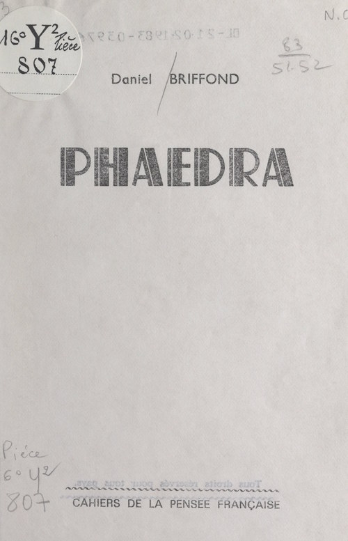 Couverture ebook de Phaedra, de Daniel Briffond