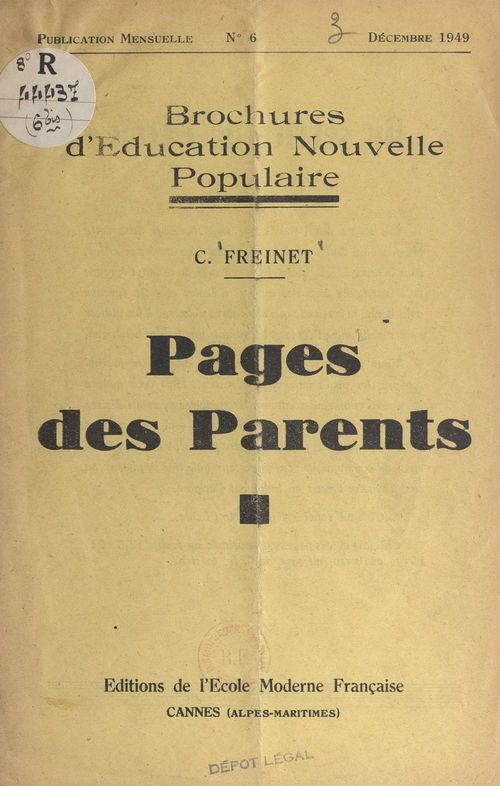 ebook cover of Pages des parents, by Celestin Freinet