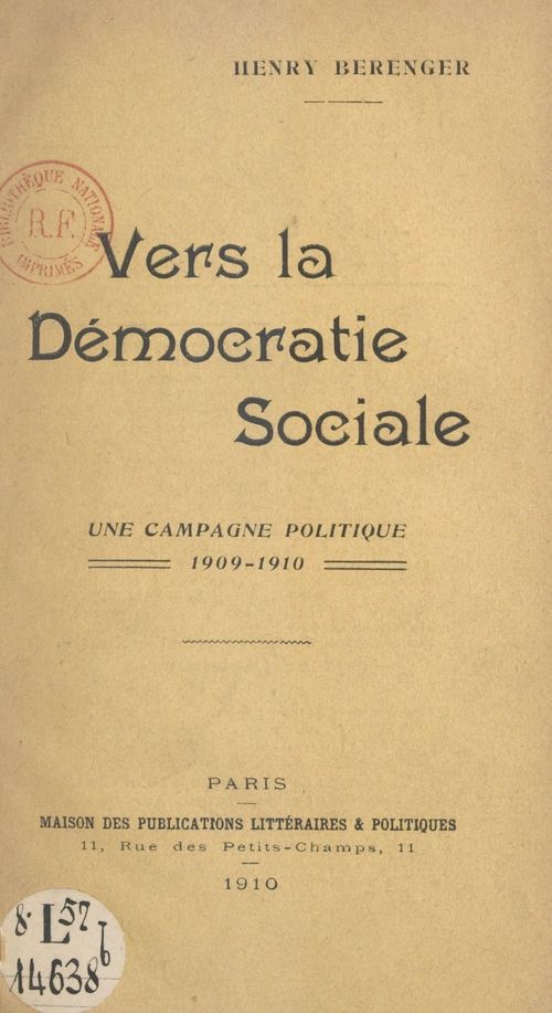 ebook cover of Vers la démocratie sociale, by Henry Berenger