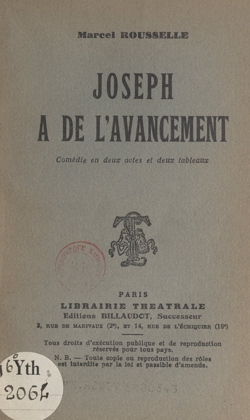 ebook cover of Joseph a de l'avancement, by Marcel Rousselle
