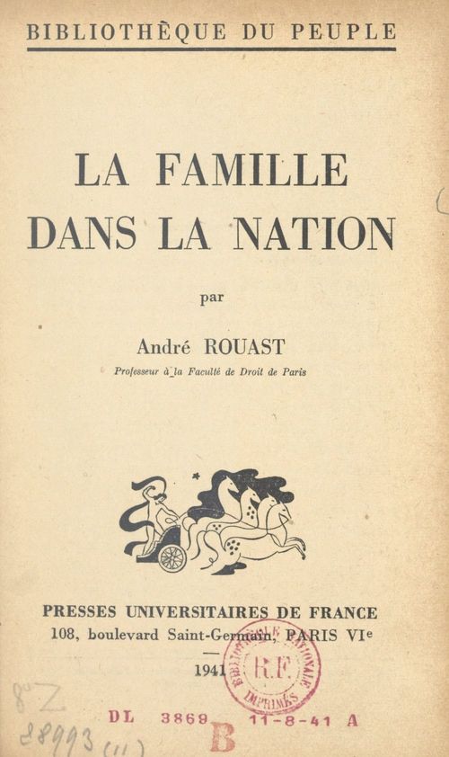 Couverture ebook de La famille dans la nation, de Andre Rouast
