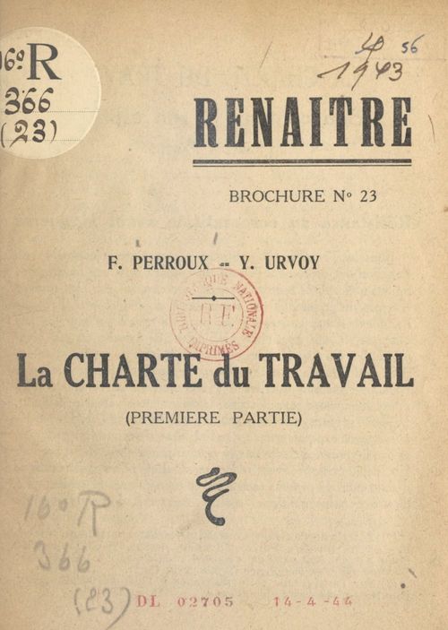ebook cover of La charte du travail (1). Son contenu et son esprit, by Francois Perroux, Yves Urvoy