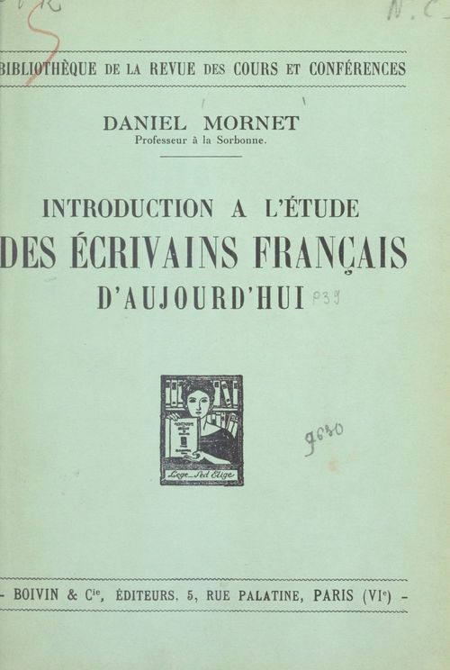 Couverture ebook de Introduction à l'étude des écrivains français d'aujourd'hui, de Daniel Mornet