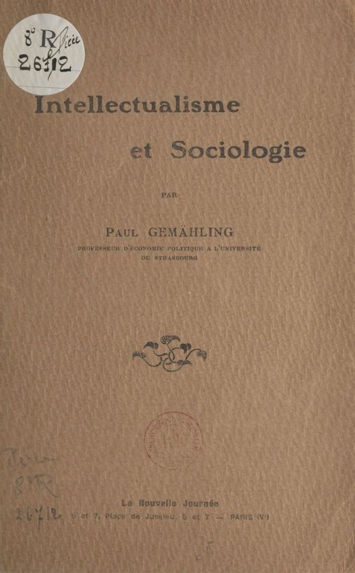 Couverture ebook de Intellectualisme et sociologie, de Paul Gemahling