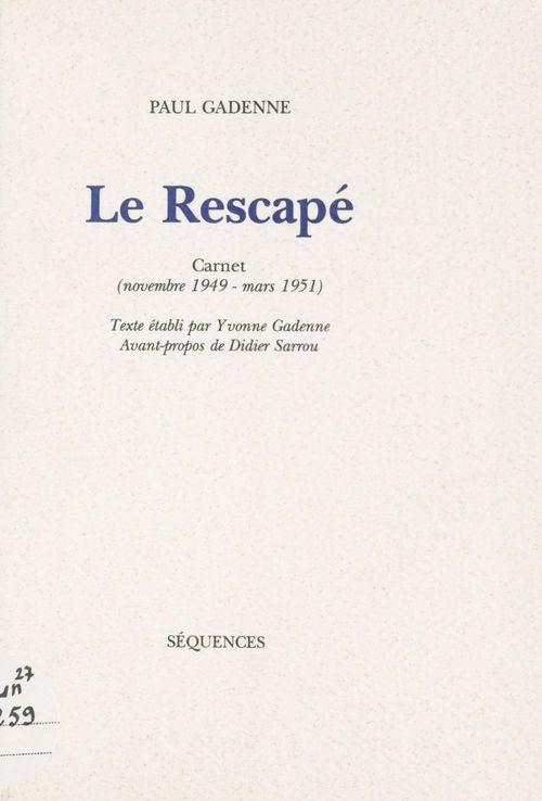 ebook cover of Le Rescapé, by Paul Gadenne, Yvonne Gadenne