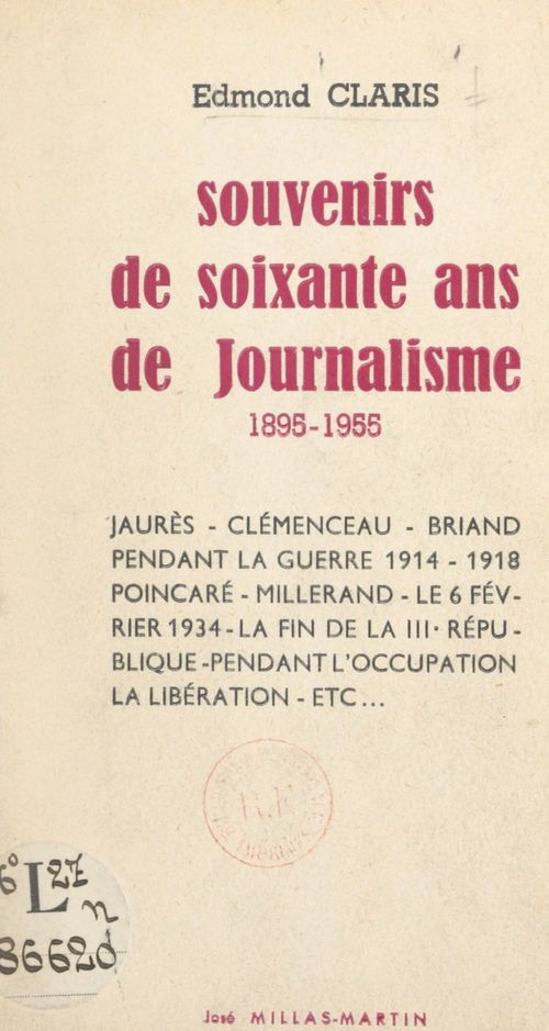 Couverture ebook de Souvenirs de soixante ans de journalisme, de Edmond Claris