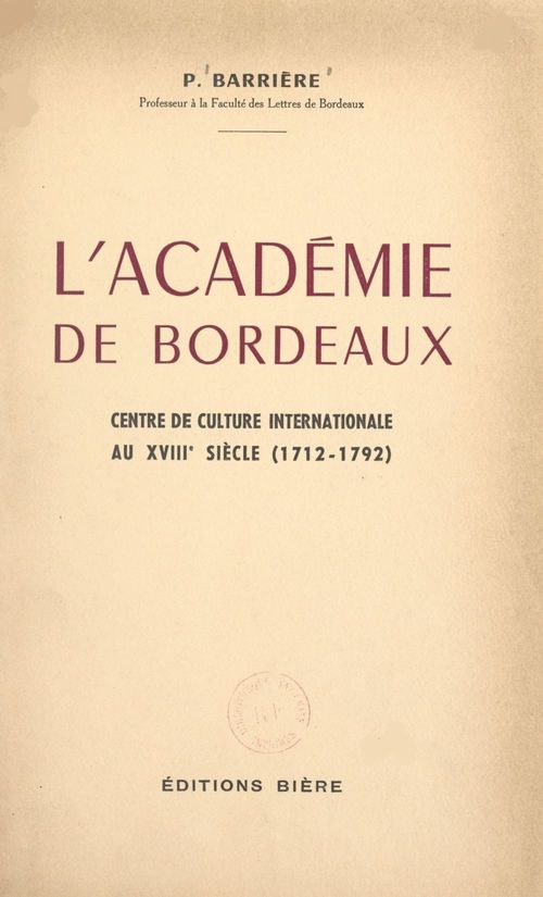 Couverture ebook de L'académie de Bordeaux, de Pierre Barrière