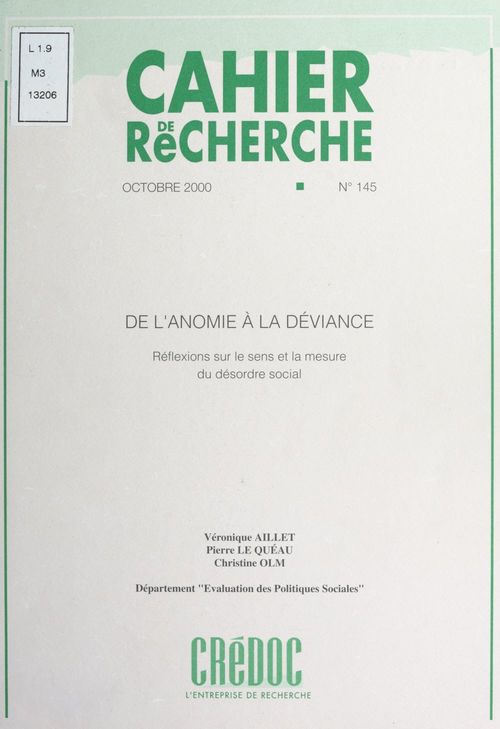 Couverture ebook de De l'anomie à la déviance, de Christine Olm, Pierre Le Queau, Veronique Aillet