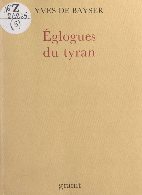 ebook cover of Églogues du tyran, by Yves De Bayser