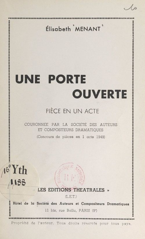 Couverture ebook de Une porte ouverte, de Elisabeth Menant