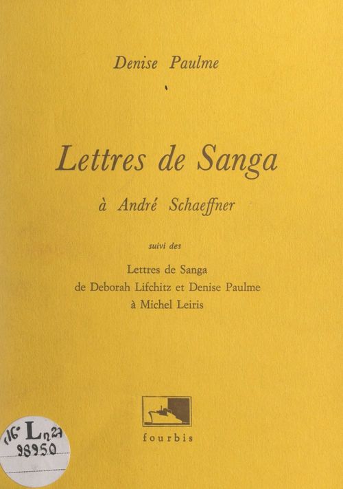 ebook cover of Lettres de Sanga à André Schaeffner, by Deborah Lifchitz, Denise Paulme