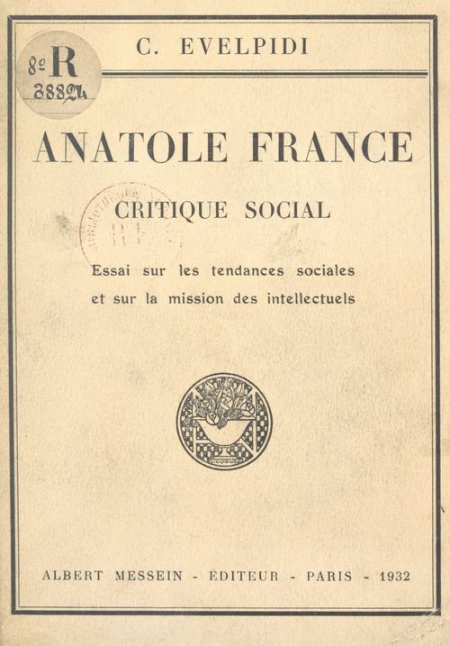 ebook cover of Anatole France, critique social, by Chrysos Evelpidi