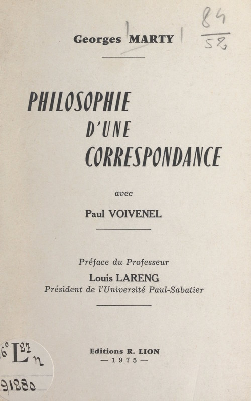 ebook cover of Philosophie d'une correspondance avec Paul Voivenel, by Georges Marty
