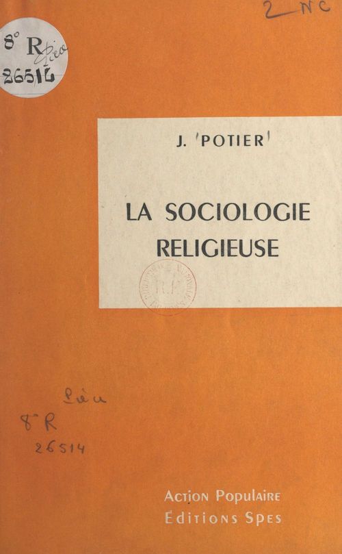 Couverture ebook de La sociologie religieuse, de J. Potier