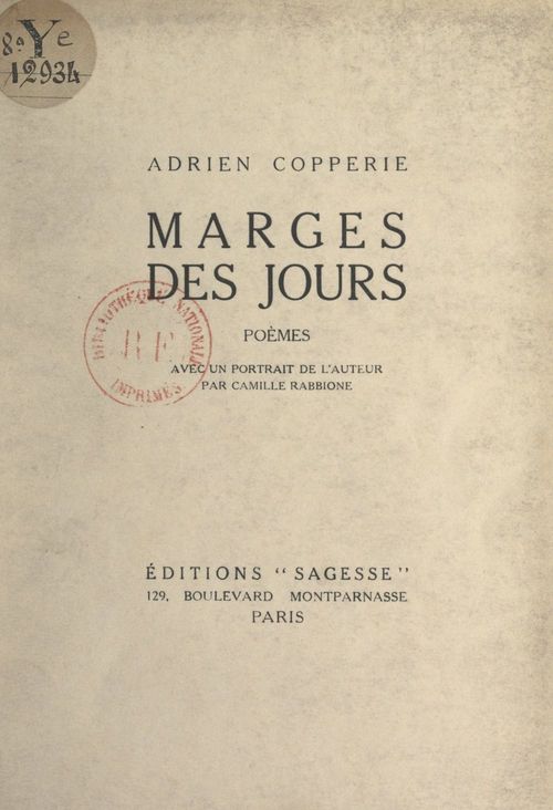 ebook cover of Marges des jours, by Adrien Copperie
