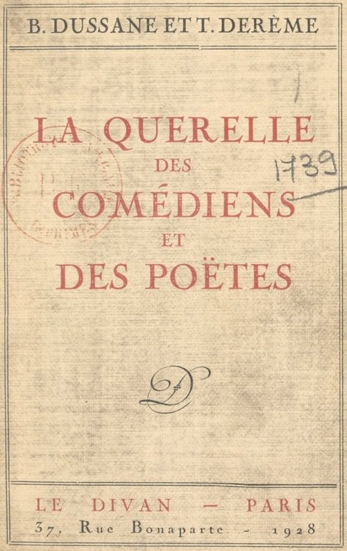 Couverture ebook de La querelle des comédiens et des poètes, de Beatrix Dussane, Tristan Dereme