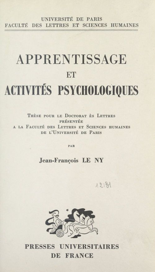 ebook cover of Apprentissage et activités psychologiques, by Jean-françois Le ny