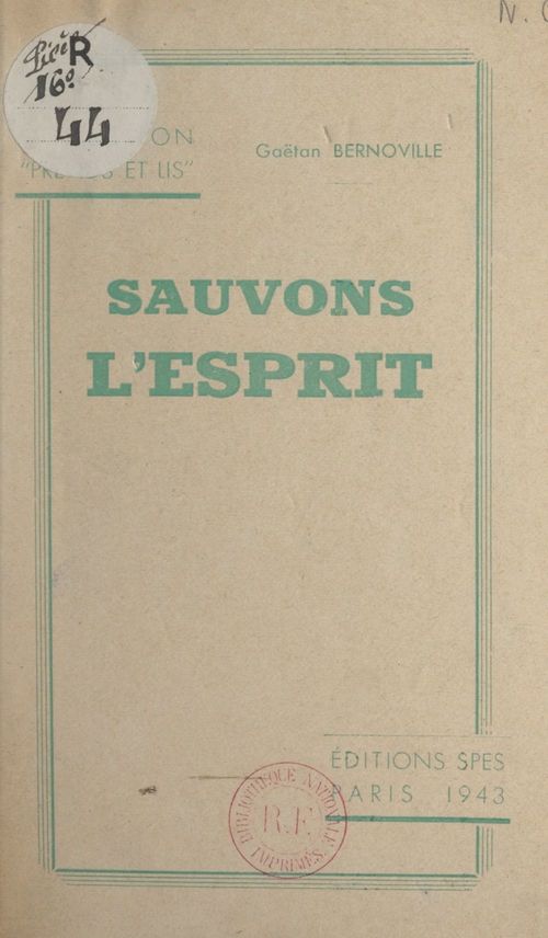 ebook cover of Sauvons l'esprit, by Gaetan Bernoville