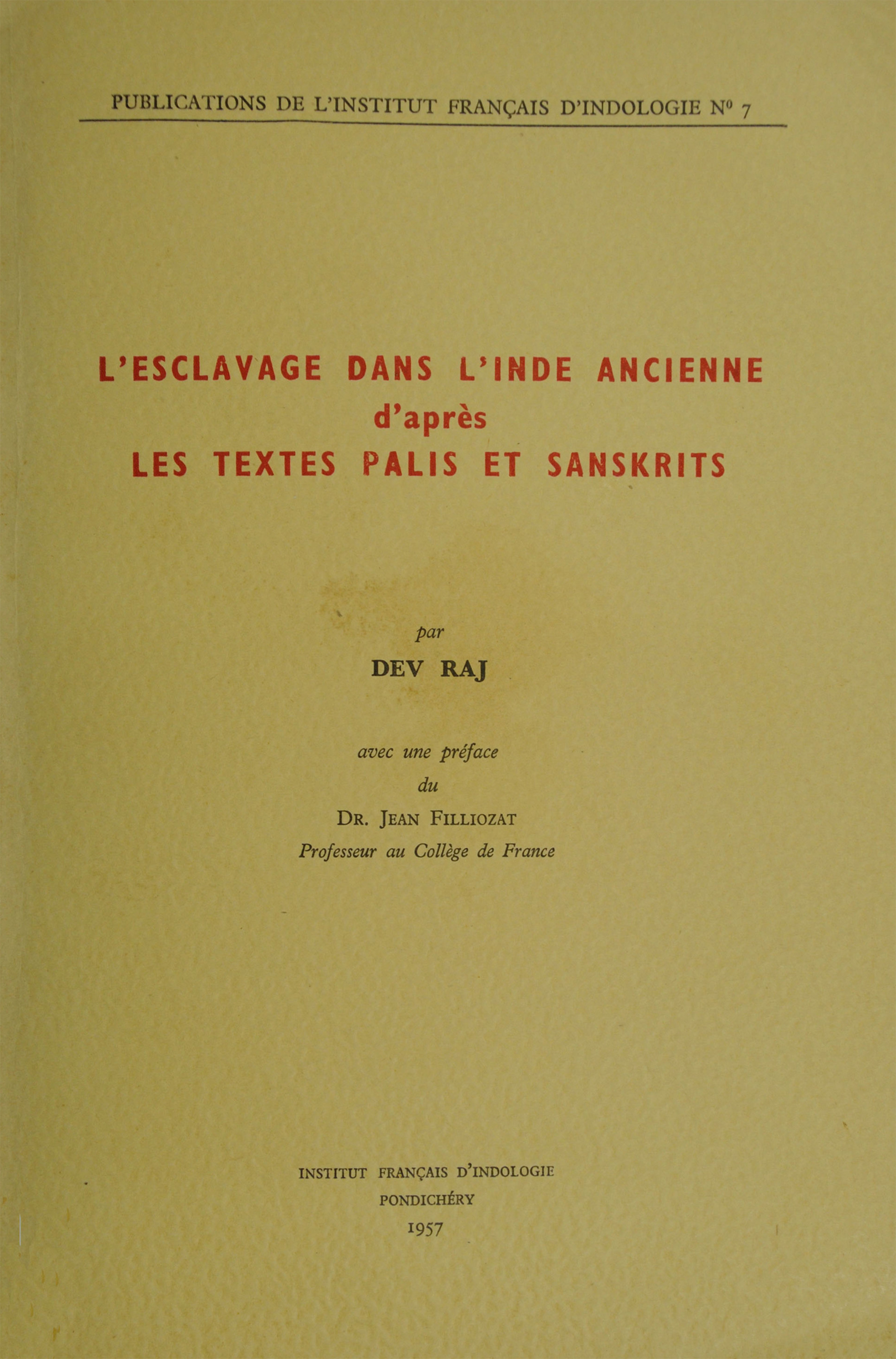 Couverture ebook de L'esclavage dans l'Inde ancienne d'après les textes palis et sanskrits, de Dev Raj