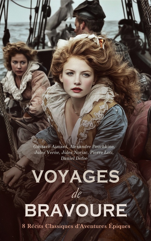 ebook cover of Voyages de Bravoure : 8 Récits Classiques d'Aventures Épiques, by Alexandre Pouchkine, Daniel Defoe, Gustave Aimard, Jules Noriac, Jules Verne, Pierre Loti