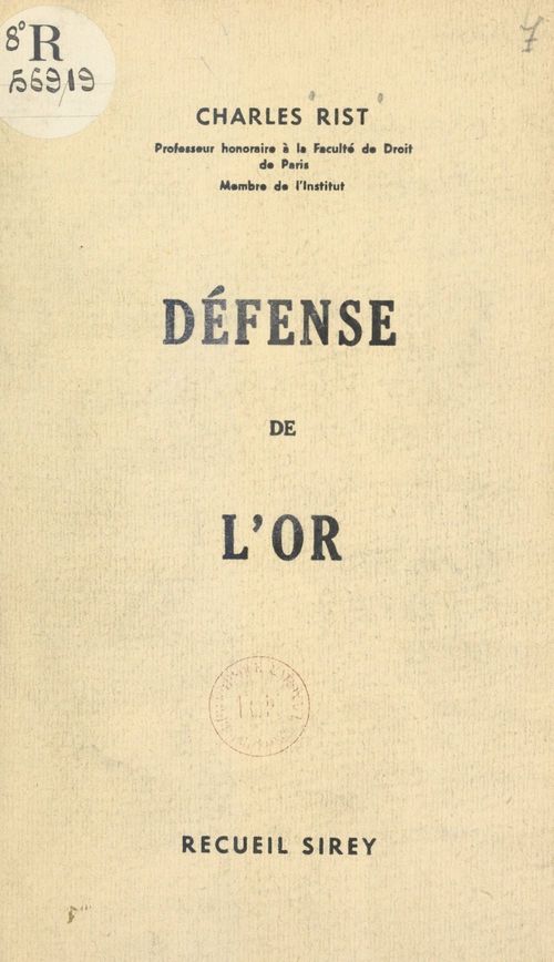 Couverture ebook de Défense de l'or, de Charles Rist