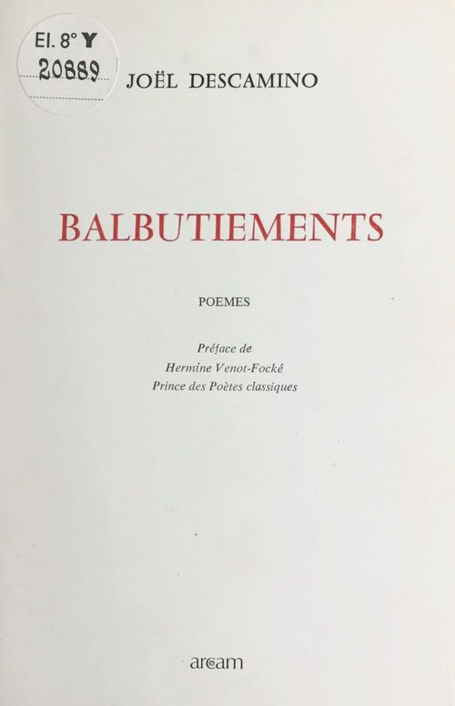 ebook cover of Balbutiements, by Joel Descamino