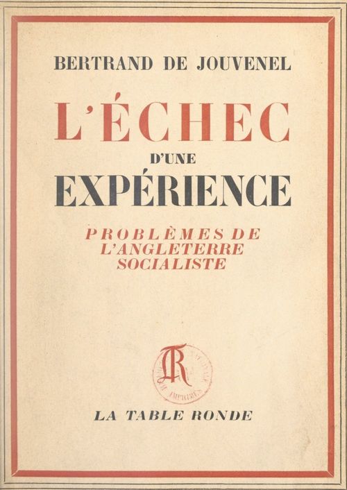 ebook cover of L'échec d'une expérience, by Bertrand de Jouvenel