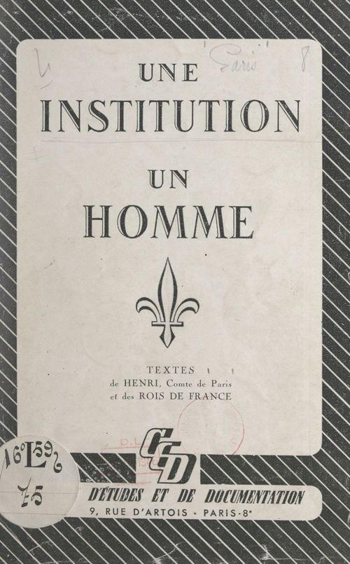 Couverture ebook de Une institution, un homme, de Henri D'Orleans