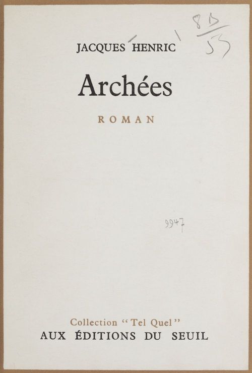 Couverture ebook de Archées, de Jacques Henric