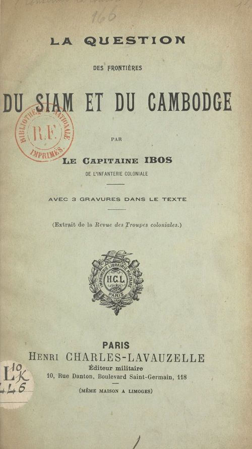 Couverture ebook de La question des frontières du Siam et du Cambodge, de Pierre Ibos