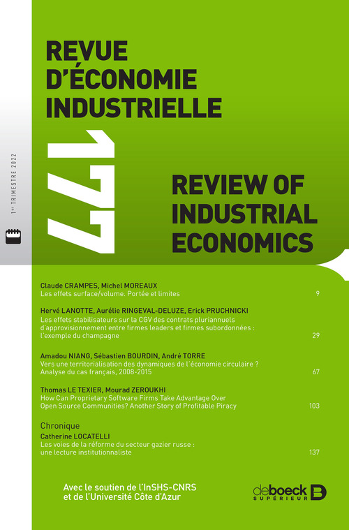 Couverture ebook de Revue d'économie industrielle n° 177, de Collectif