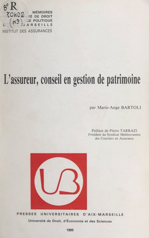 Couverture ebook de L'assureur, conseil en gestion de patrimoine, de Marie-Ange Bartoli