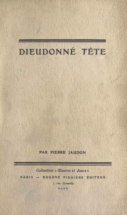 Couverture ebook de Dieudonné Tête, de Pierre Jaudon