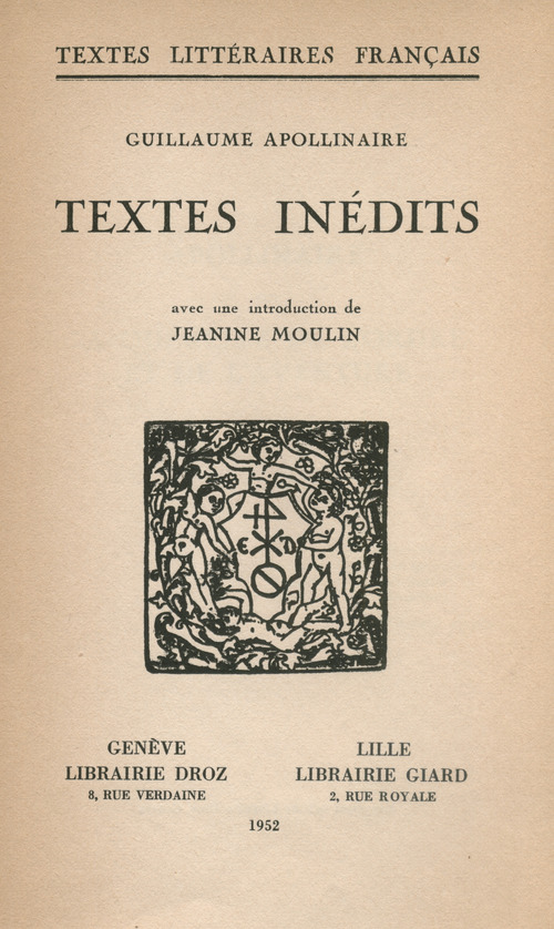 ebook cover of Textes inédits, by Guillaume Apollinaire, Jeanine Moulin