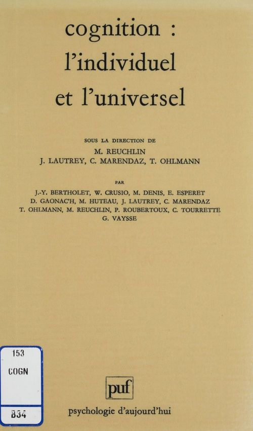 ebook cover of Cognition : l'individuel et l'universel, by Maurice Reuchlin, Christian Marendaz