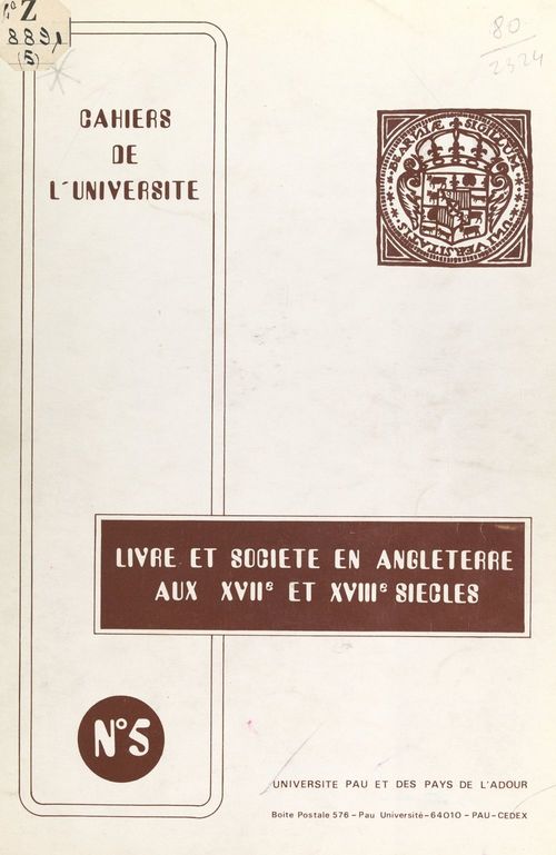 ebook cover of Livre et société en Angleterre aux XVIIe et XVIIIe siècles, by Groupe De Recherche En Sociologie De La