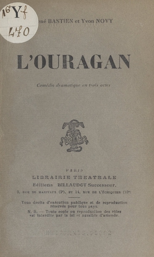ebook cover of L'ouragan, by René Bastien, Yvon Novy