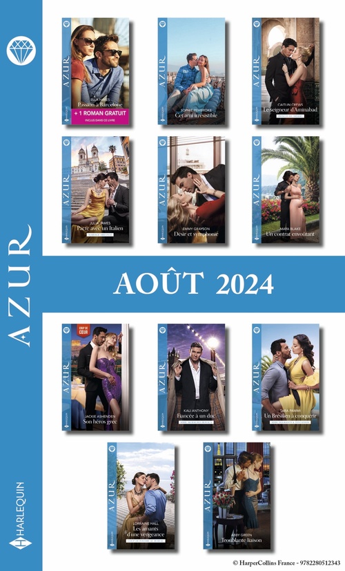 Couverture ebook de Pack mensuel Azur - 11 romans + 1 titre gratuit (Août 2024), de Collectif