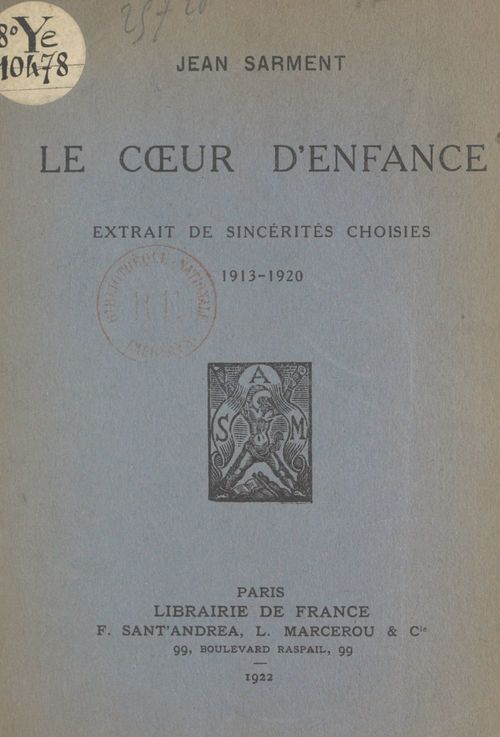 ebook cover of Le coeur d'enfance, by Jean Sarment