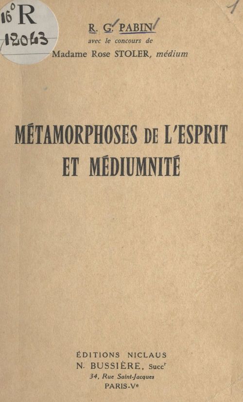 Couverture ebook de Métamorphoses de l'esprit et médiumnité, de R. G. Pabin