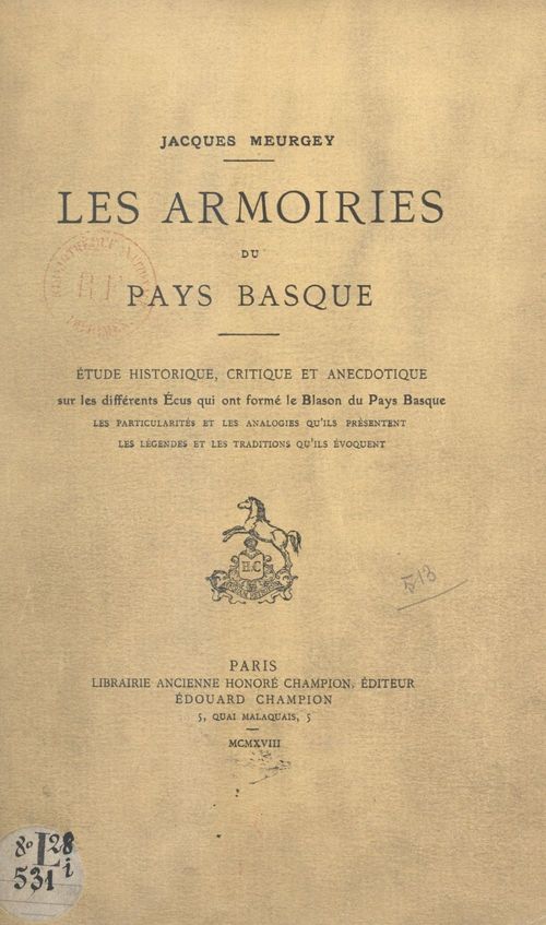 ebook cover of Les armoiries du Pays basque, by Jacques Meurgey