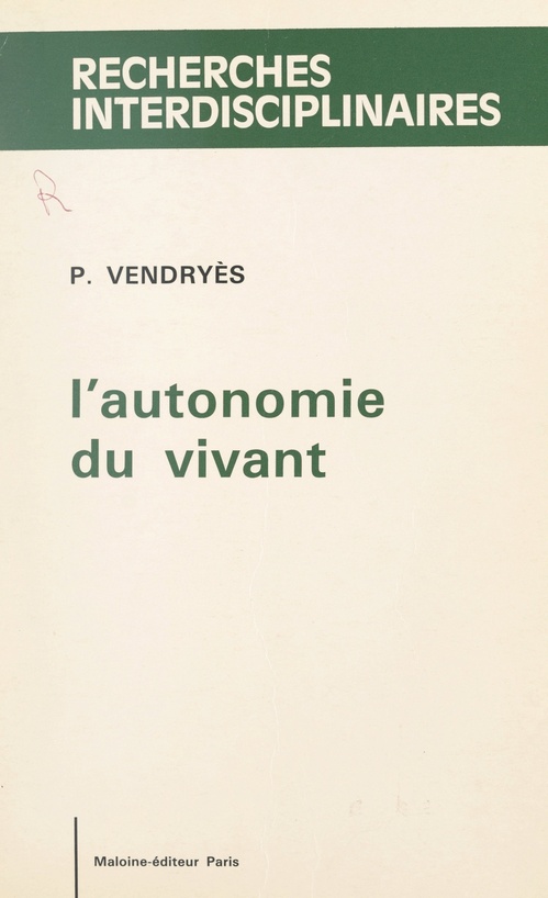 Couverture ebook de L'autonomie du vivant, de Pierre Vendryes