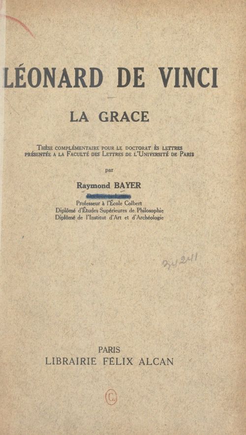 ebook cover of Léonard de Vinci : la grâce, by Raymond Bayer
