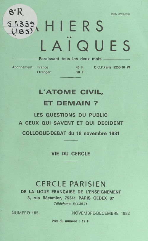 ebook cover of L'atome civil, et demain ?, by Cercle Parisien De La Ligue Francaise De